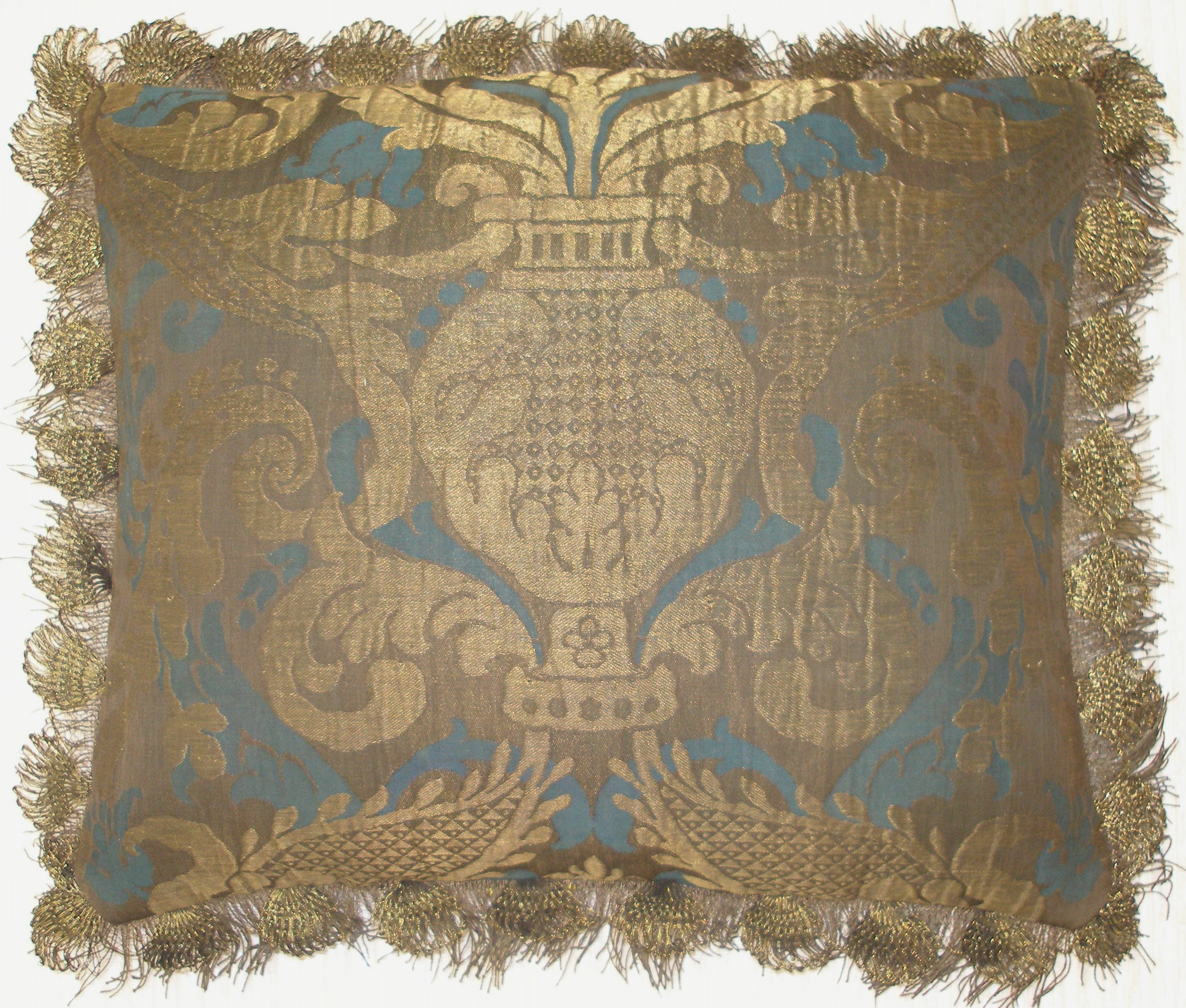 Antique Original Fortuny Gold Printed Silk Velvet Fragment Interior Design Home Decor Vintage Textile Panel